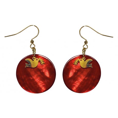 Boucles d'oreille nacre rouge et or