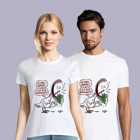Tee-shirt blanc "La Paix, bordel !"
