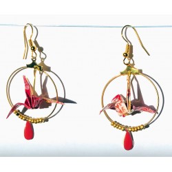 Boucles d'oreille pacifistes (grue et goutte rose)